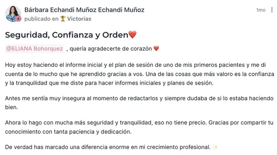 Captura del mensaje de Bárbara E., alumna