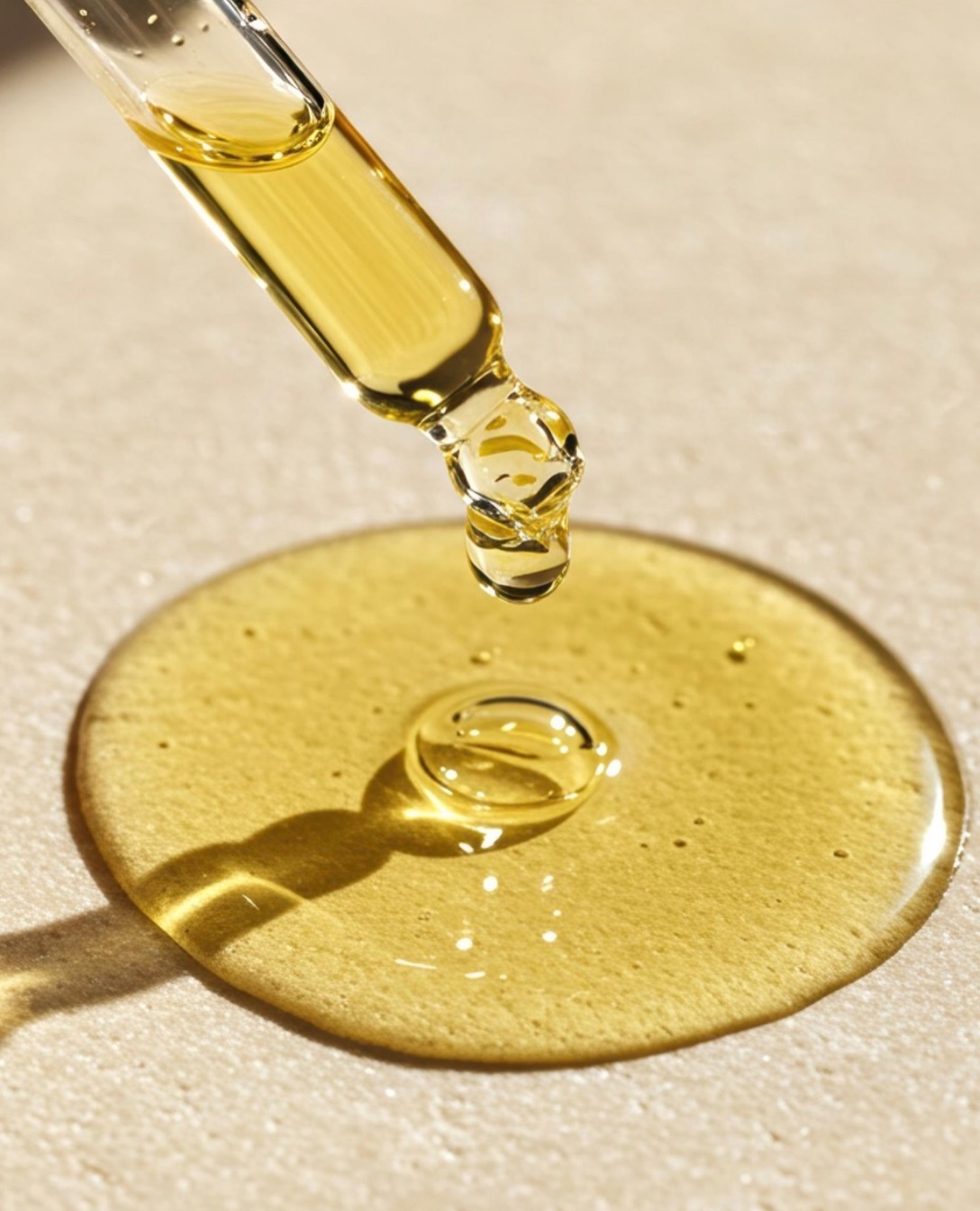 Gota del aceite sobre una superficie clara
