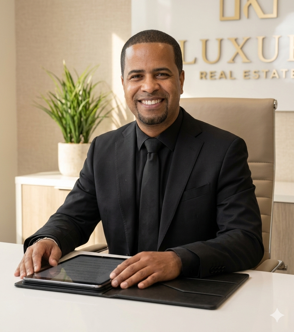Professional real estate advisor portrait representing a confidential strategy call
