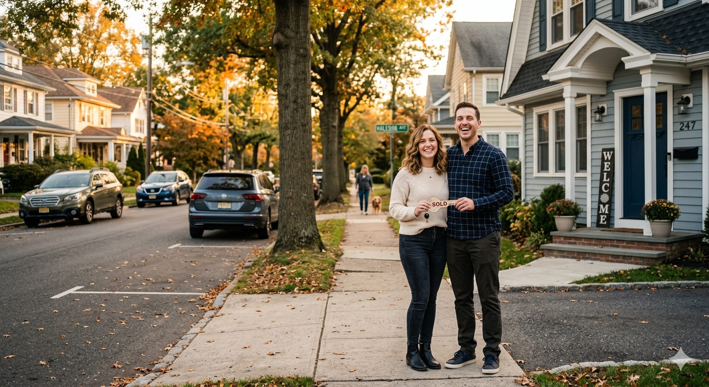First-time home buyers exploring a residential neighborhood in Haledon NJ with starter homes ideal for first-time home buyer opportunities in North Jersey