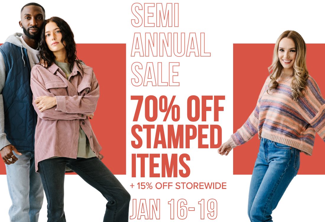 Semi-Annual Sale 70% Off Stamped Items + 15% off Storewide Jan 16-19 
