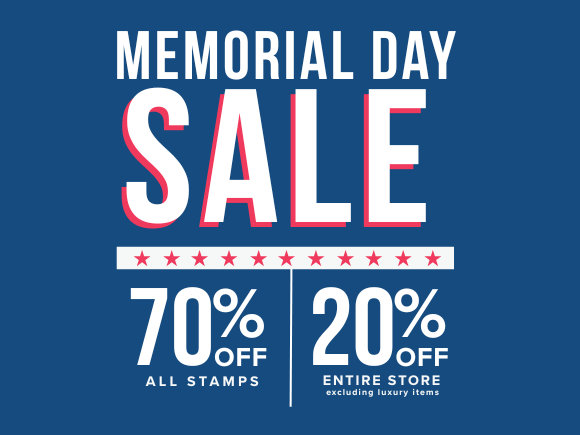 Memorial Day Weekend Sale: 70% off stamped items and 20% off the store. in Logan, UT at 4th & Main. 