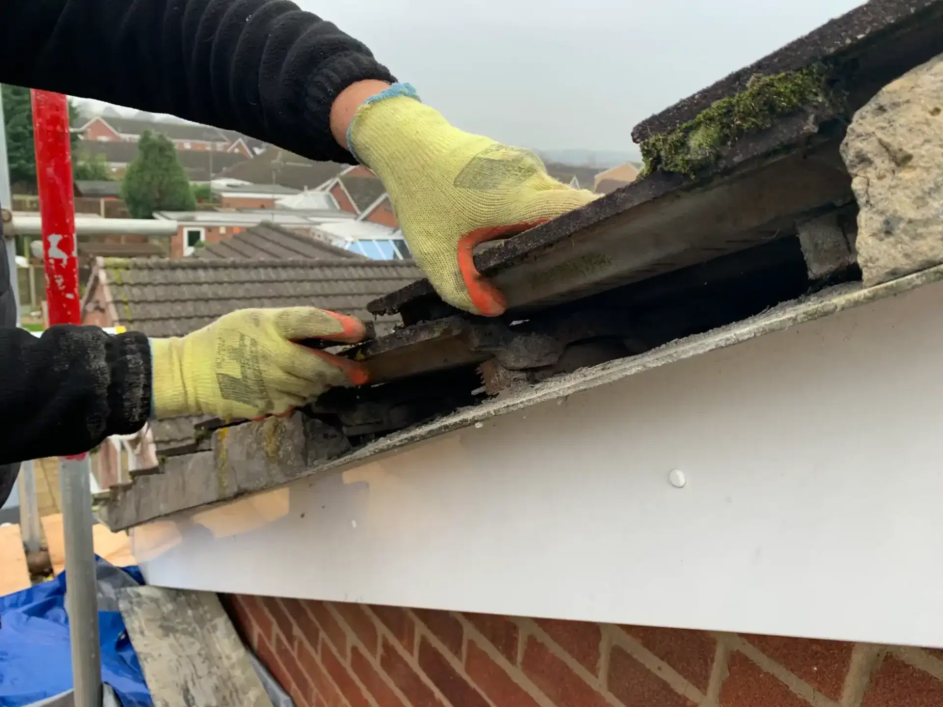 Roof detail being prepared for repair