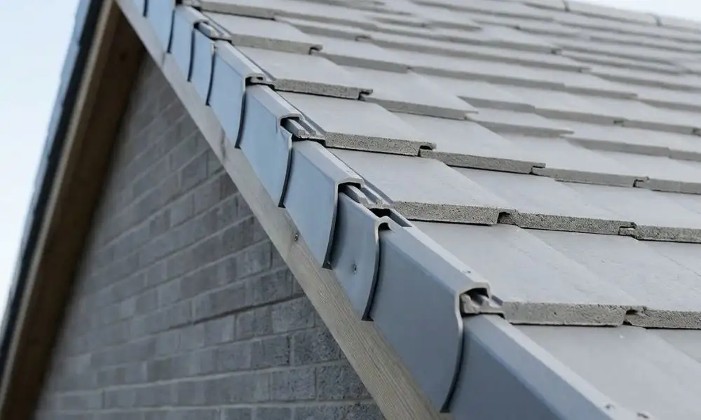 Completed dry verge caps along a tiled roof edge