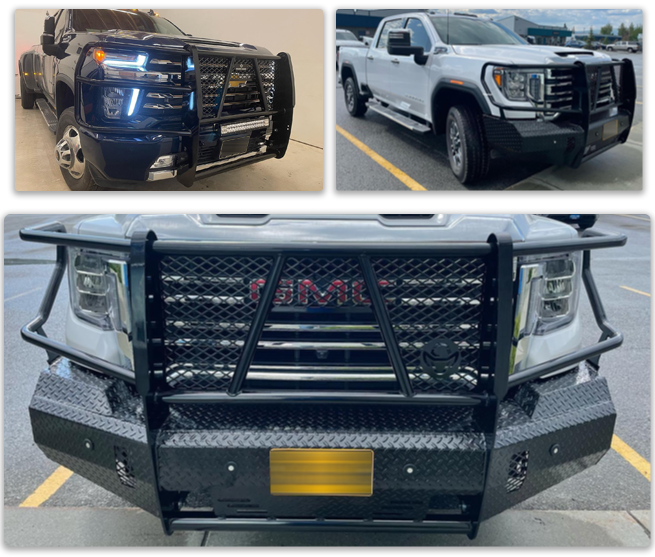 Heavy-duty grille guards designed for the ultimate protection in Alaska, offering durability and reliability while enhancing your truck’s appearance.