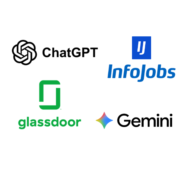Logos ChatGPT, Glassdoor, InfoJobs y Gemini