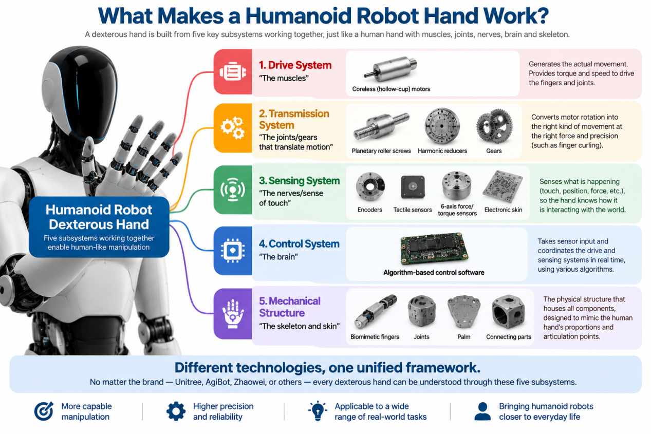 Humanoid robot hand technology and components
