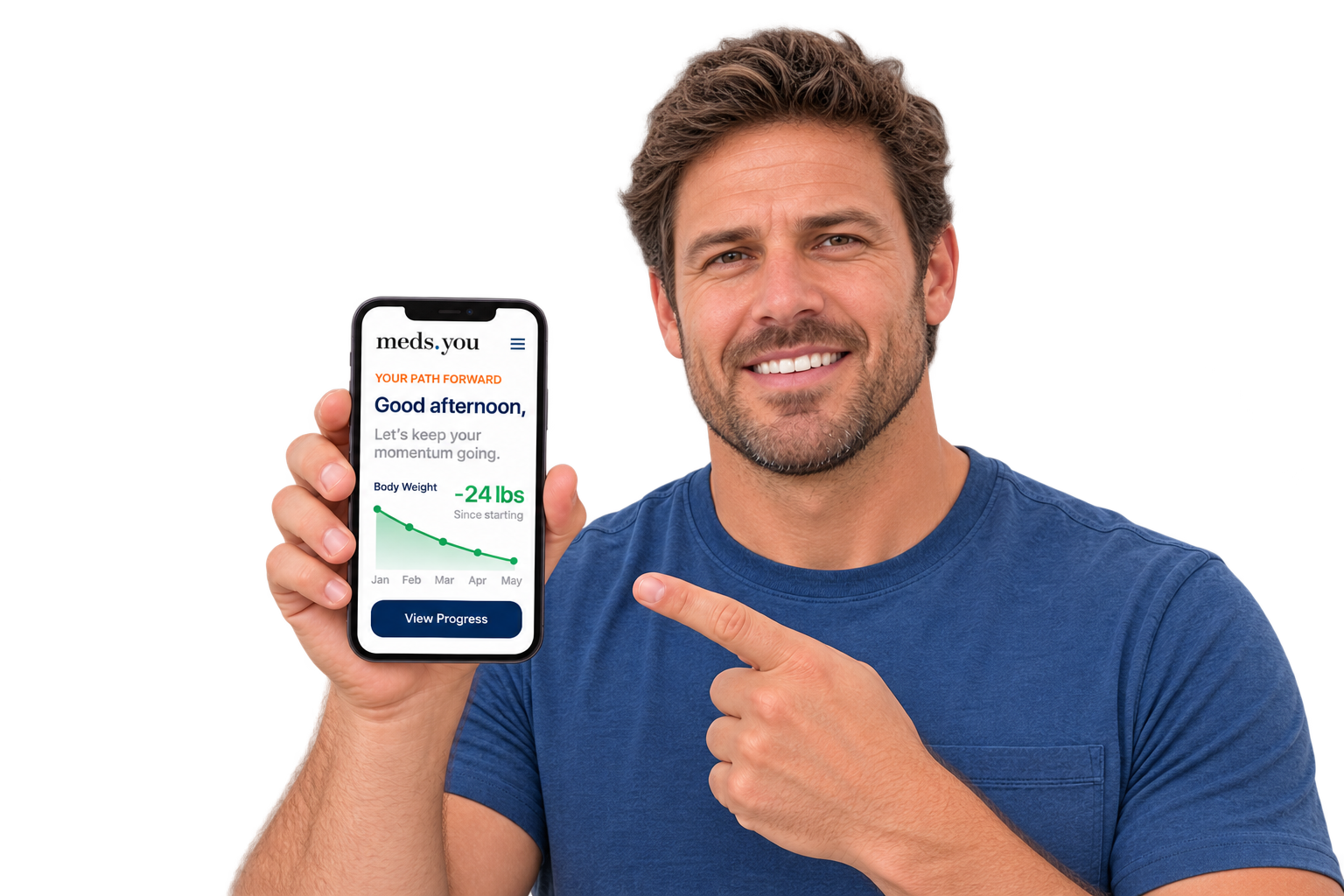 Patient holding a phone showing their meds.you progress