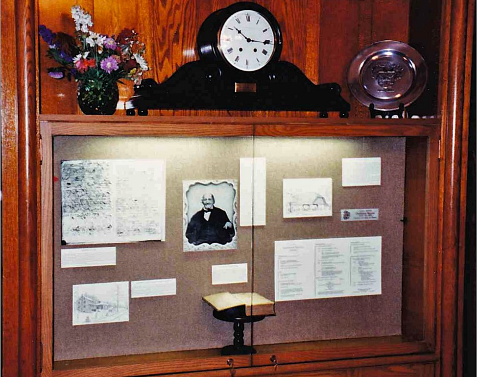 This is a display case in The Glatfelter Seminar Room at the Lancaster (Pa.) Theological Seminary. The items, which include a picture of Jacob Glatfelter, son of Felix, and Jacob's Bible, were returned to our Association before the Evangelical and Reformed Historical Society archives were moved to West Virginia at the end of 2025.