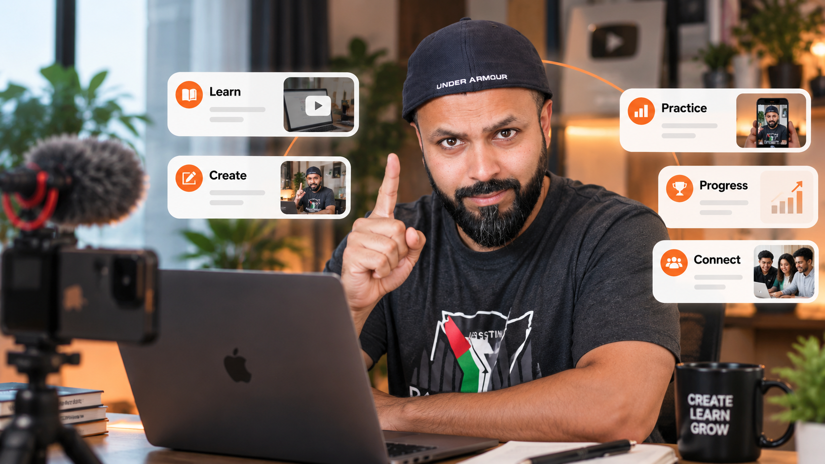 Creator learning and creating content with a smartphone