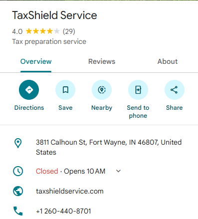 TaxShield Service Fort Wayne location