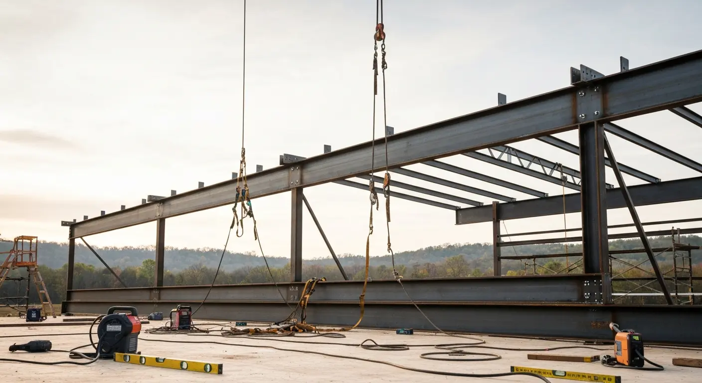 Steel frame erection