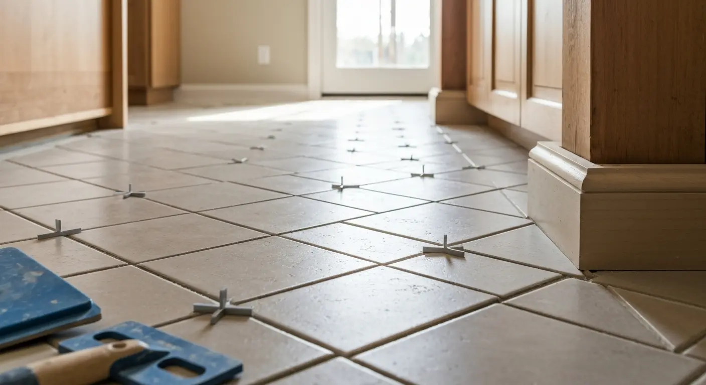 Patterned tile kitchen flooring
