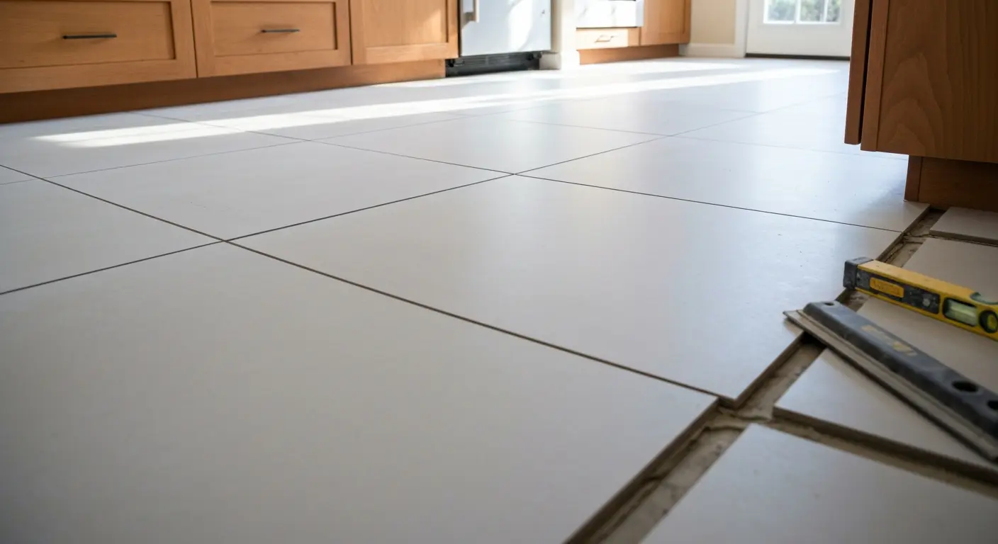 Large format tile kitchen flooring