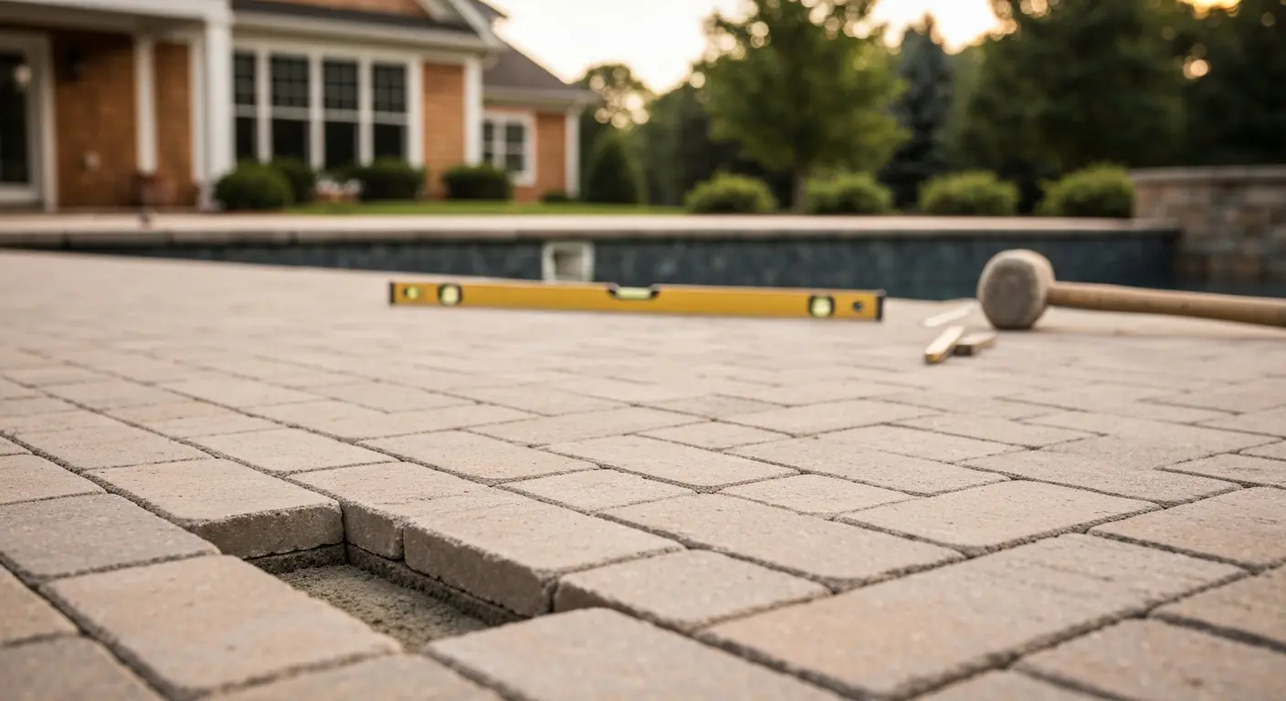Natural stone paver pool deck