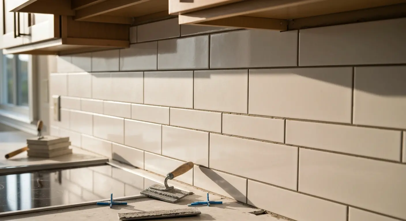Ceramic tile backsplash installation