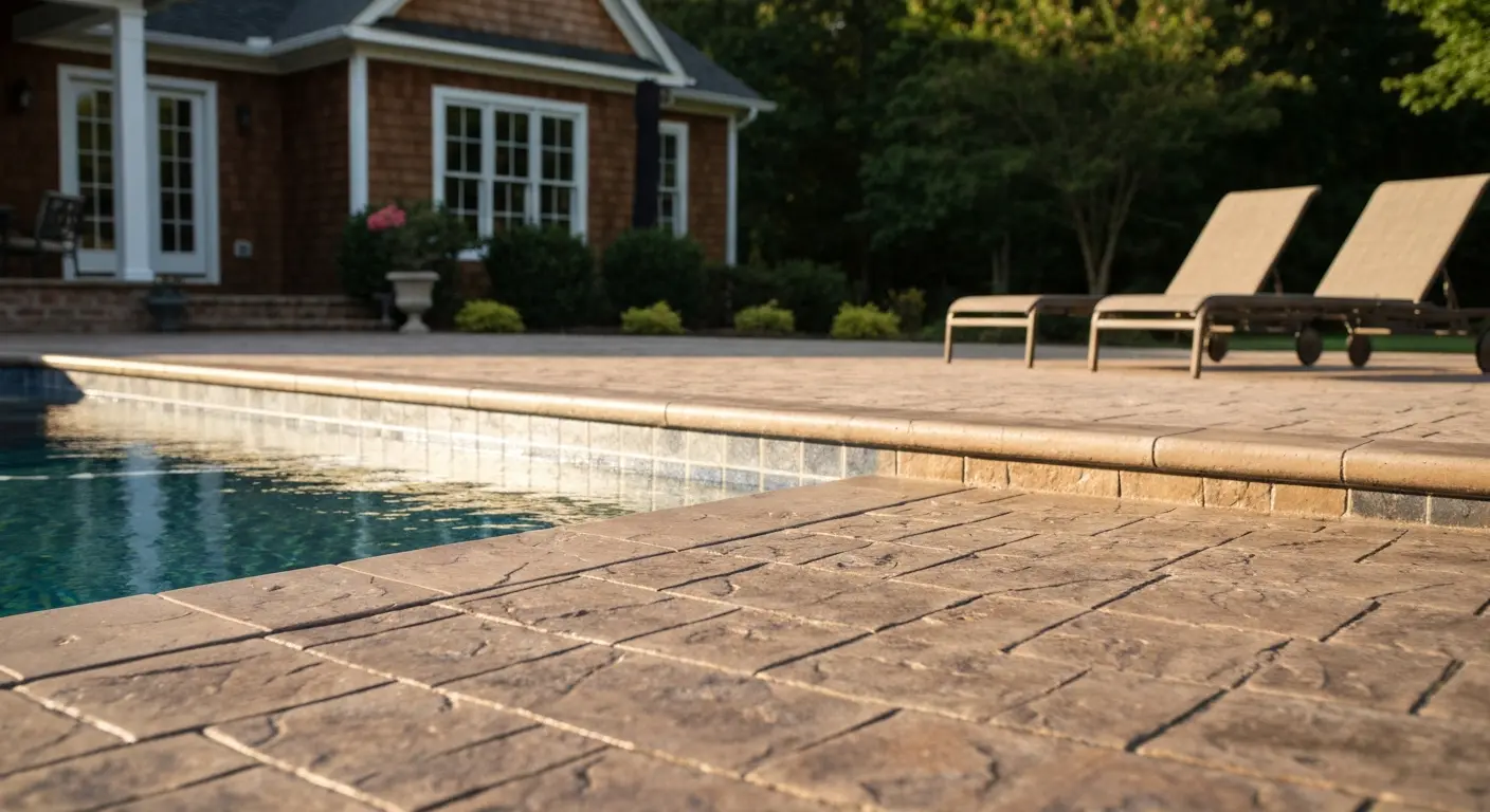 Stamped concrete pool deck