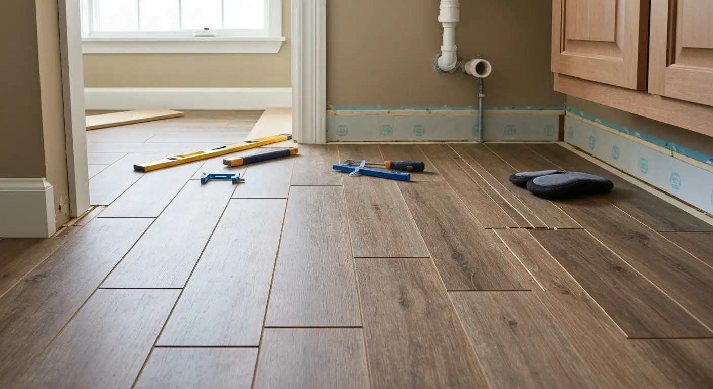 Luxury vinyl plank flooring in bathroom