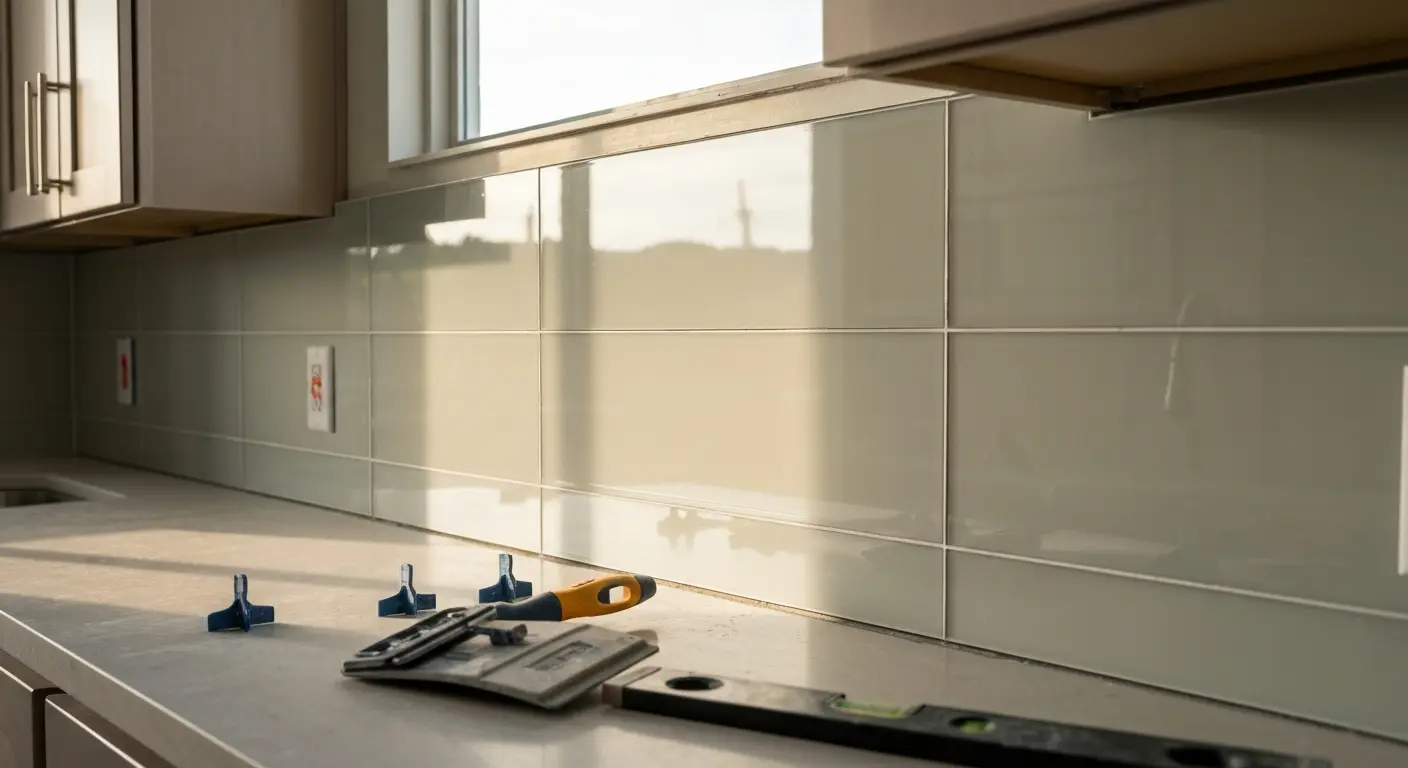 Glass backsplash installation