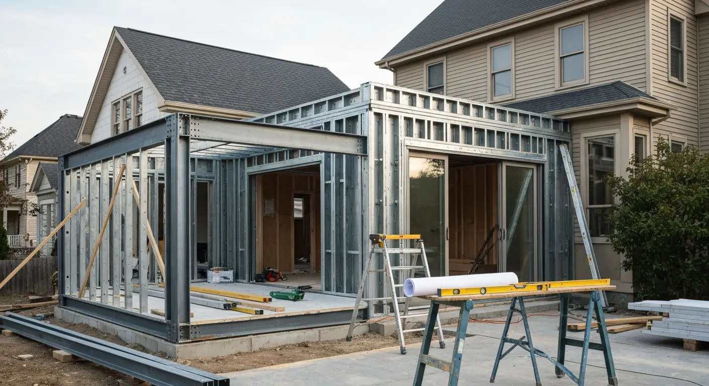 Home addition with steel framing