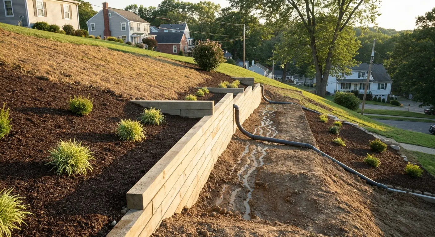 Retaining wall with drainage installation