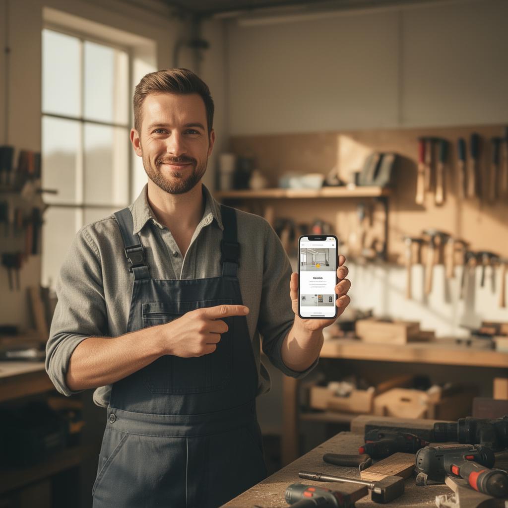 Service business owner with a clean website on his phone