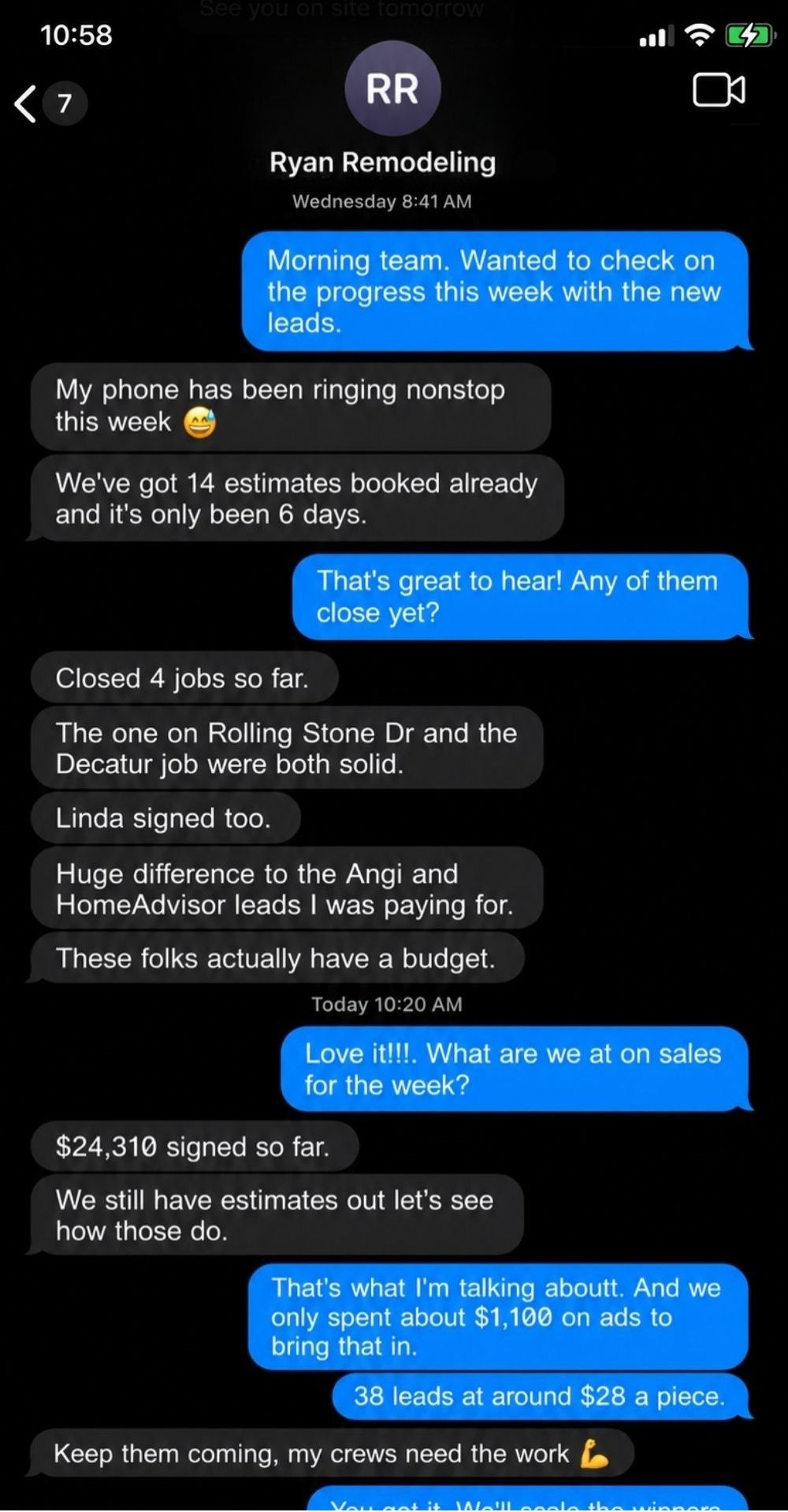 Text from a client