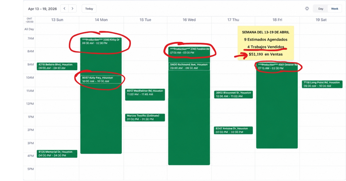 Calendario con trabajos cerrados