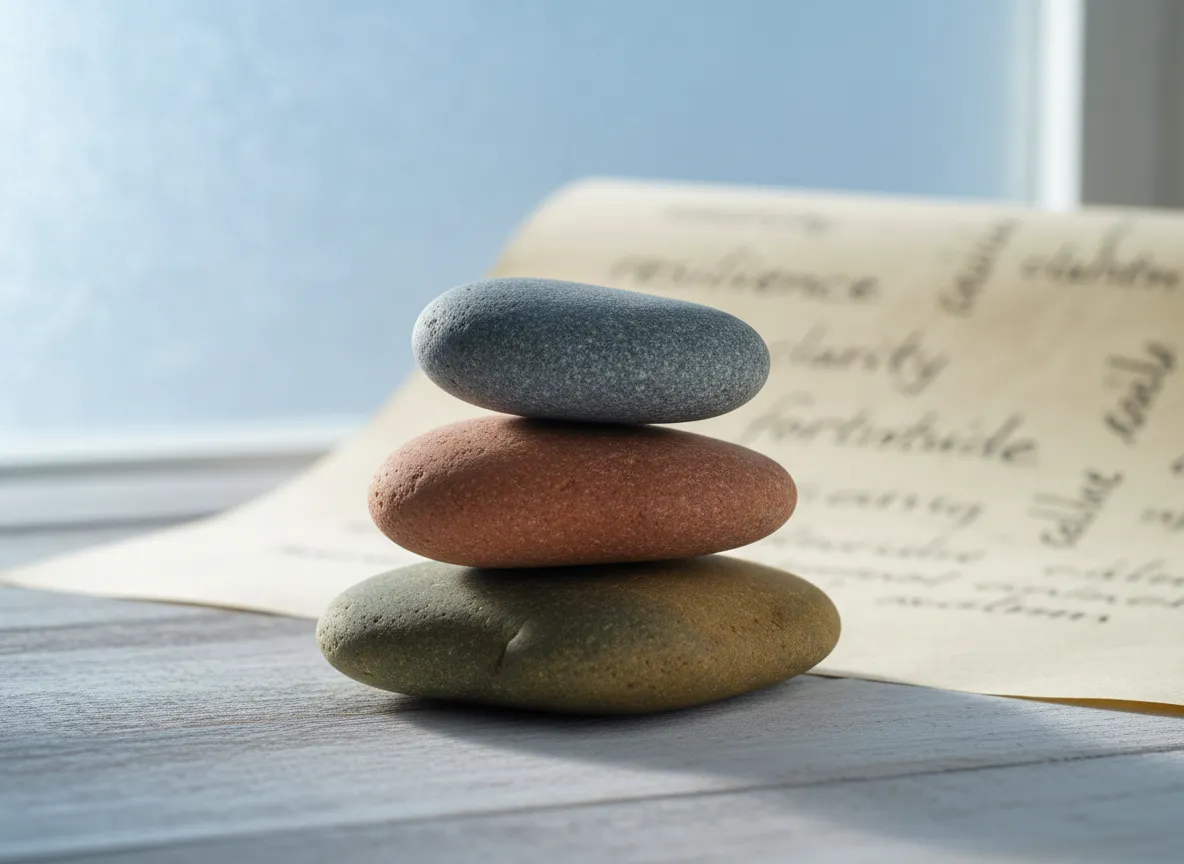 A river stone balanced on a small stack of stones