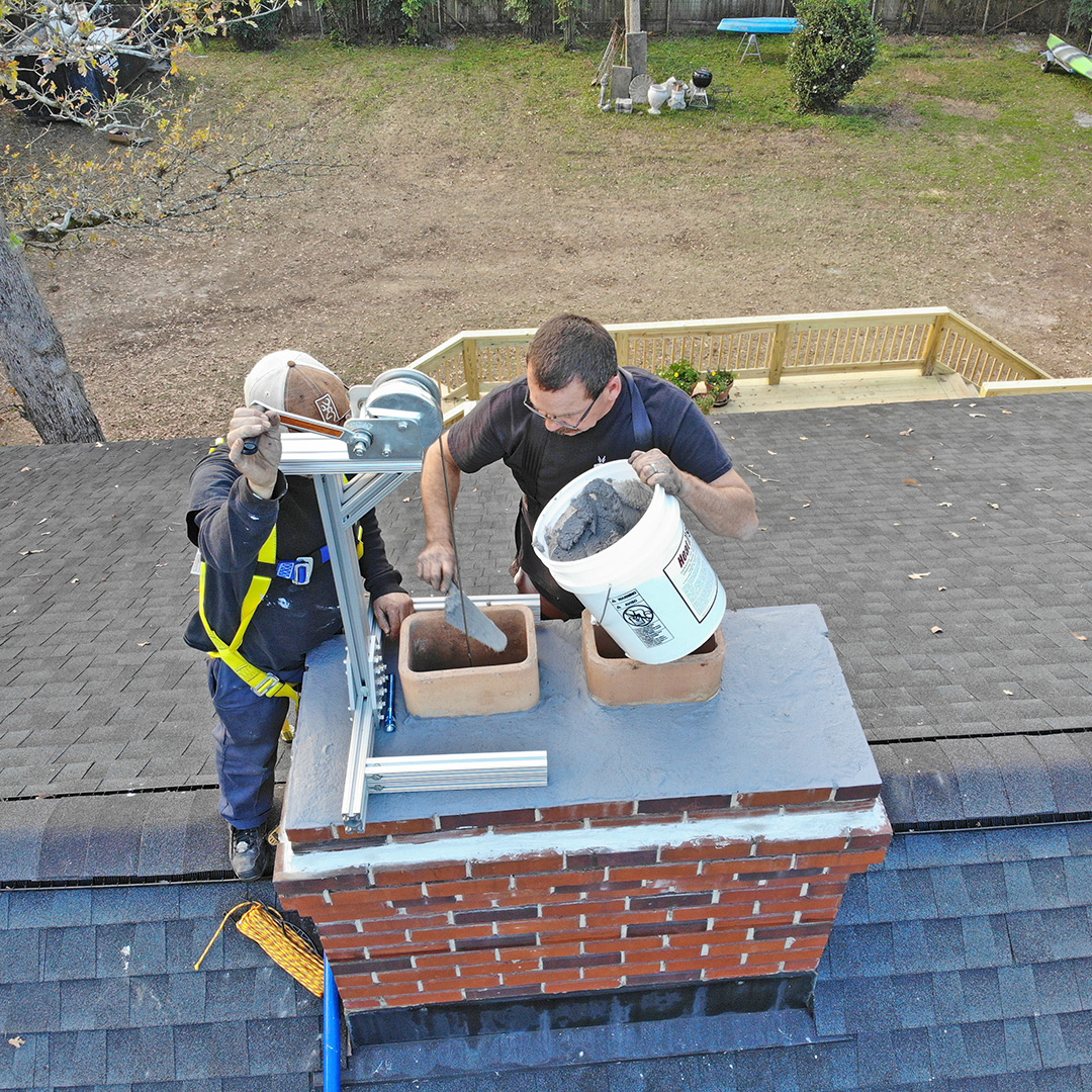 Concrete crack repair contractor at work