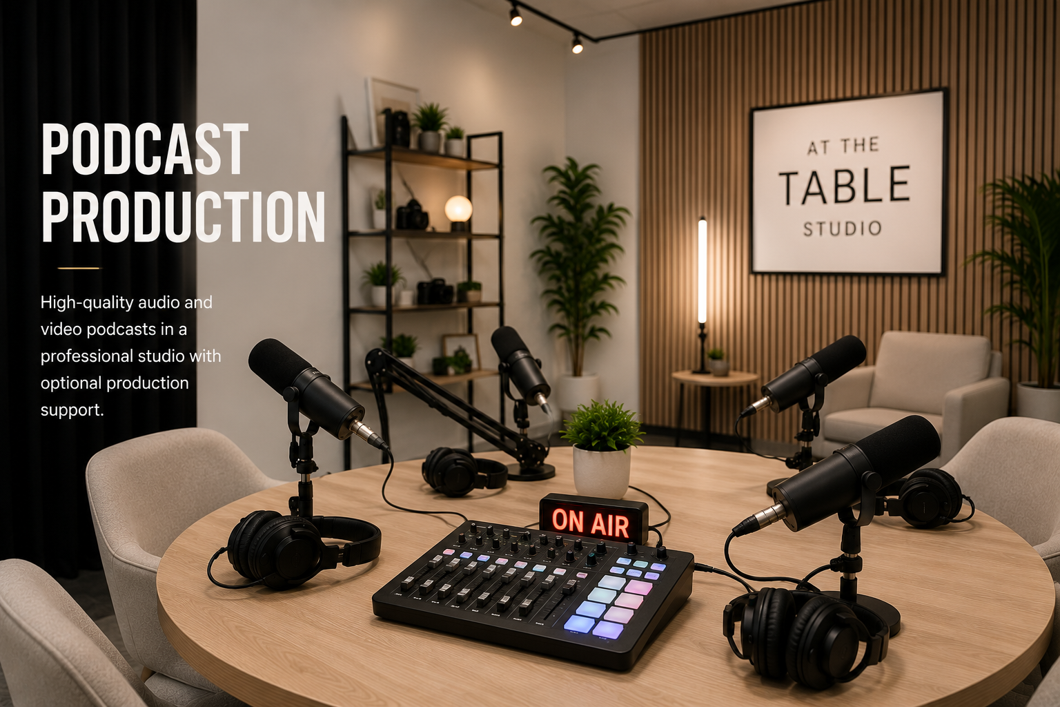 Podcast production setup pictured on the current studio website