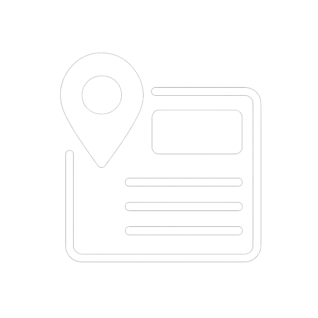 "White icon of a location pin and listings, symbolising online visibility across platforms like Google and Yelp."