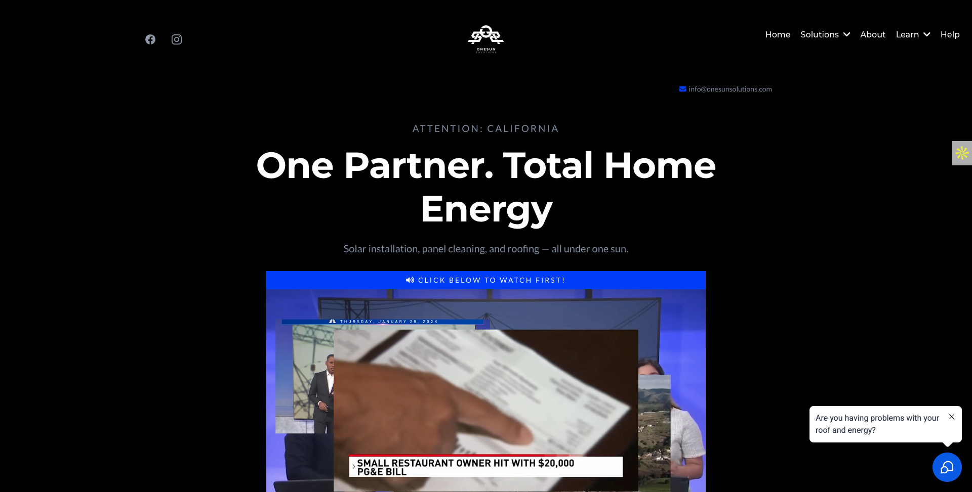 "Screenshot of the OneSunSolutions website homepage, displaying clean design, solar services, and a clear call-to-action for free estimates."