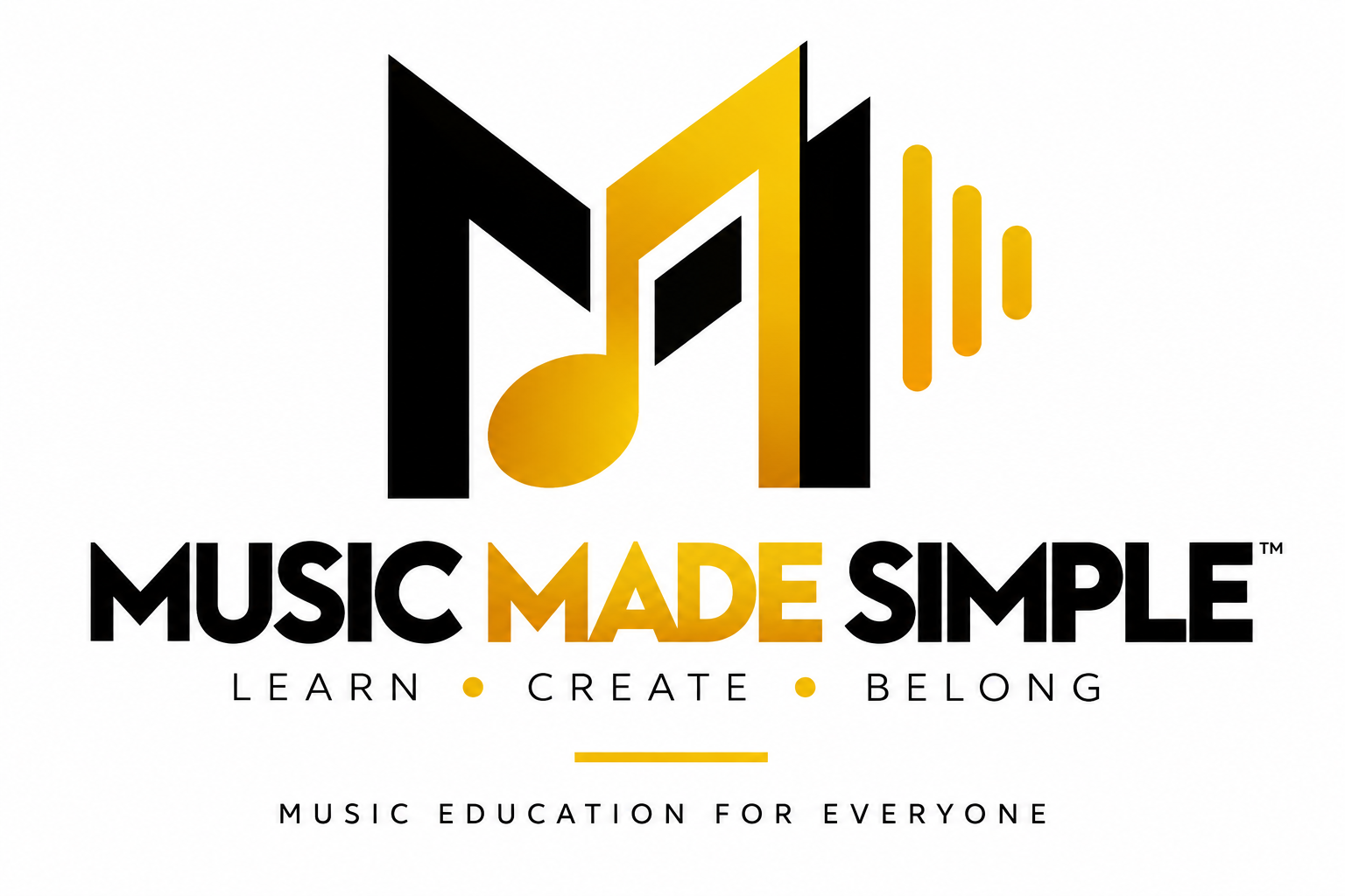 Music Made Simple logo, Learn Create Belong, Music Education for Everyone