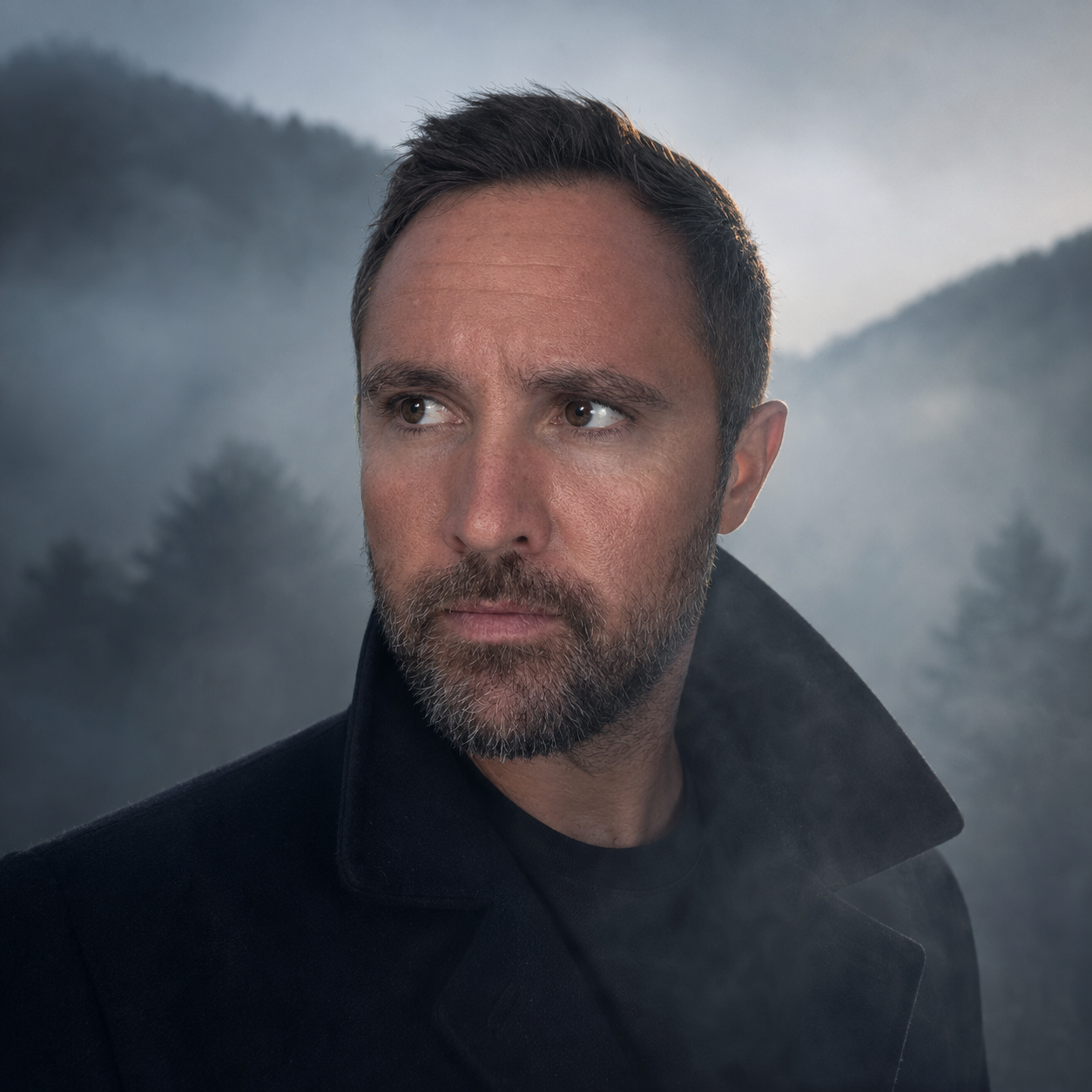 Portrait atmosphérique dans la brume au lever du jour