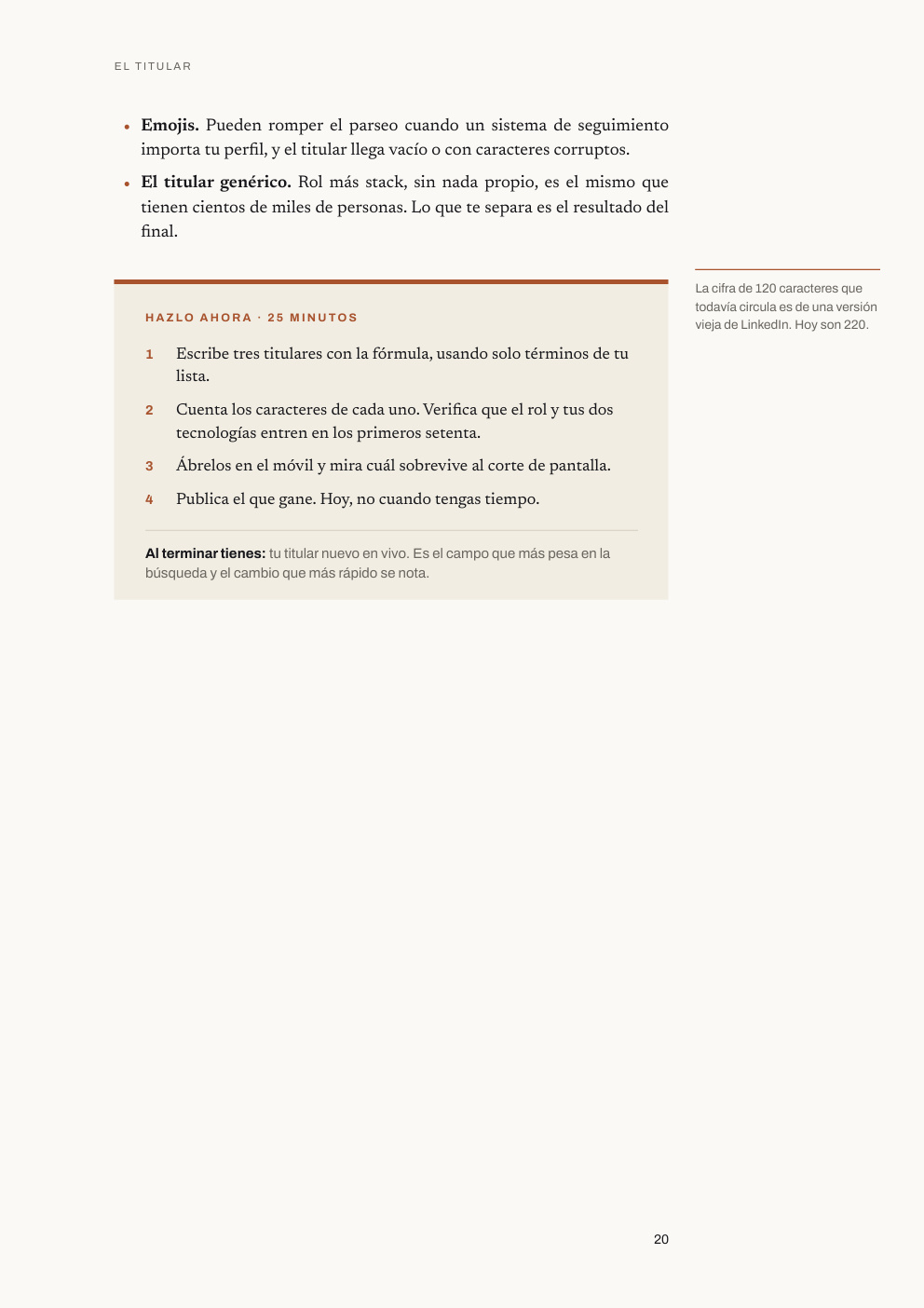 Página del libro: bloque Hazlo ahora con tareas y minutos