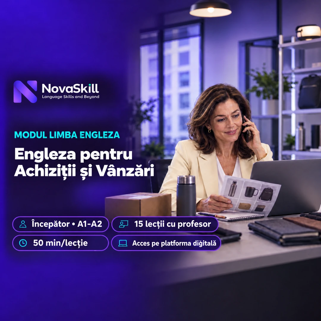 Coperta modulului Engleză pentru Achiziții și Vânzări, nivel A1–A2