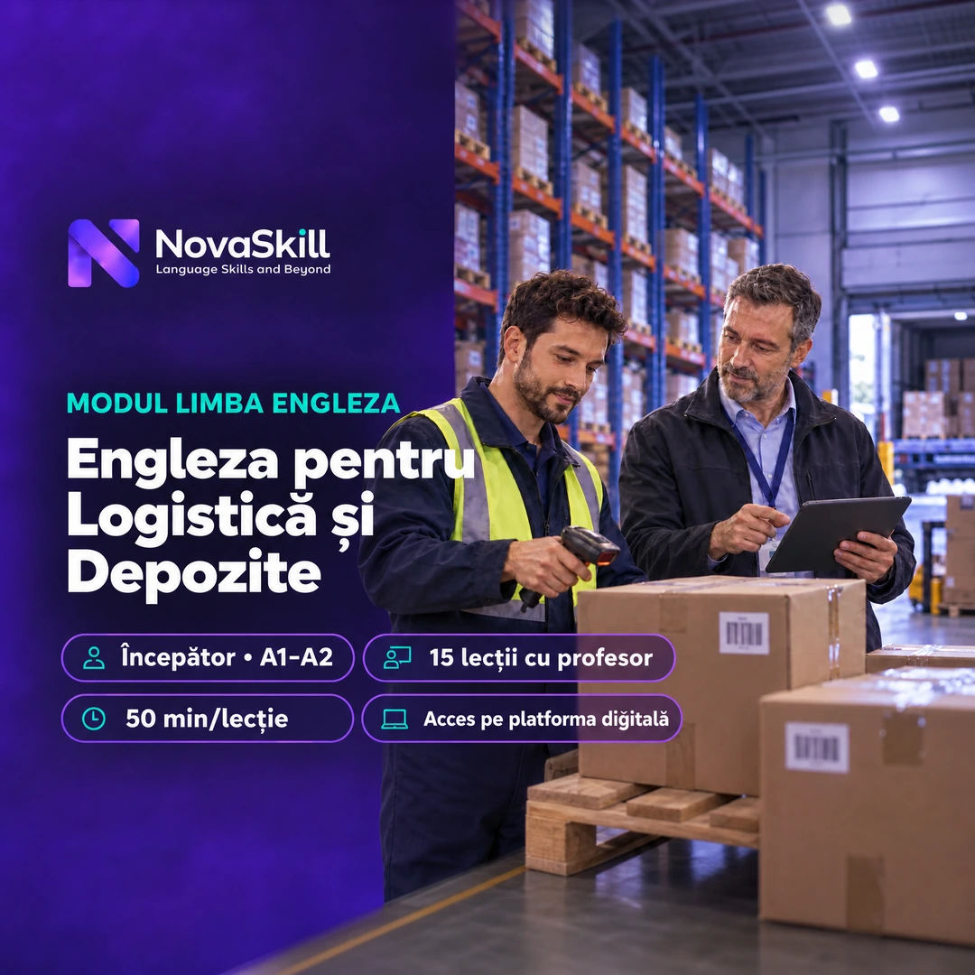 Coperta modulului Engleză pentru Logistică și Depozite, nivel A1–A2