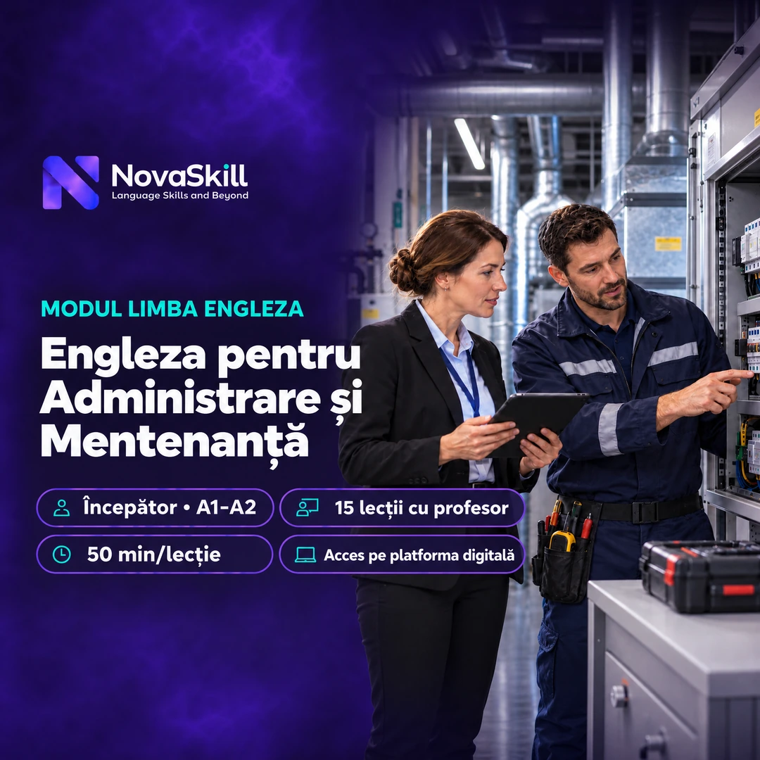 Coperta modulului Engleză pentru Administrare și Mentenanță, nivel A1–A2