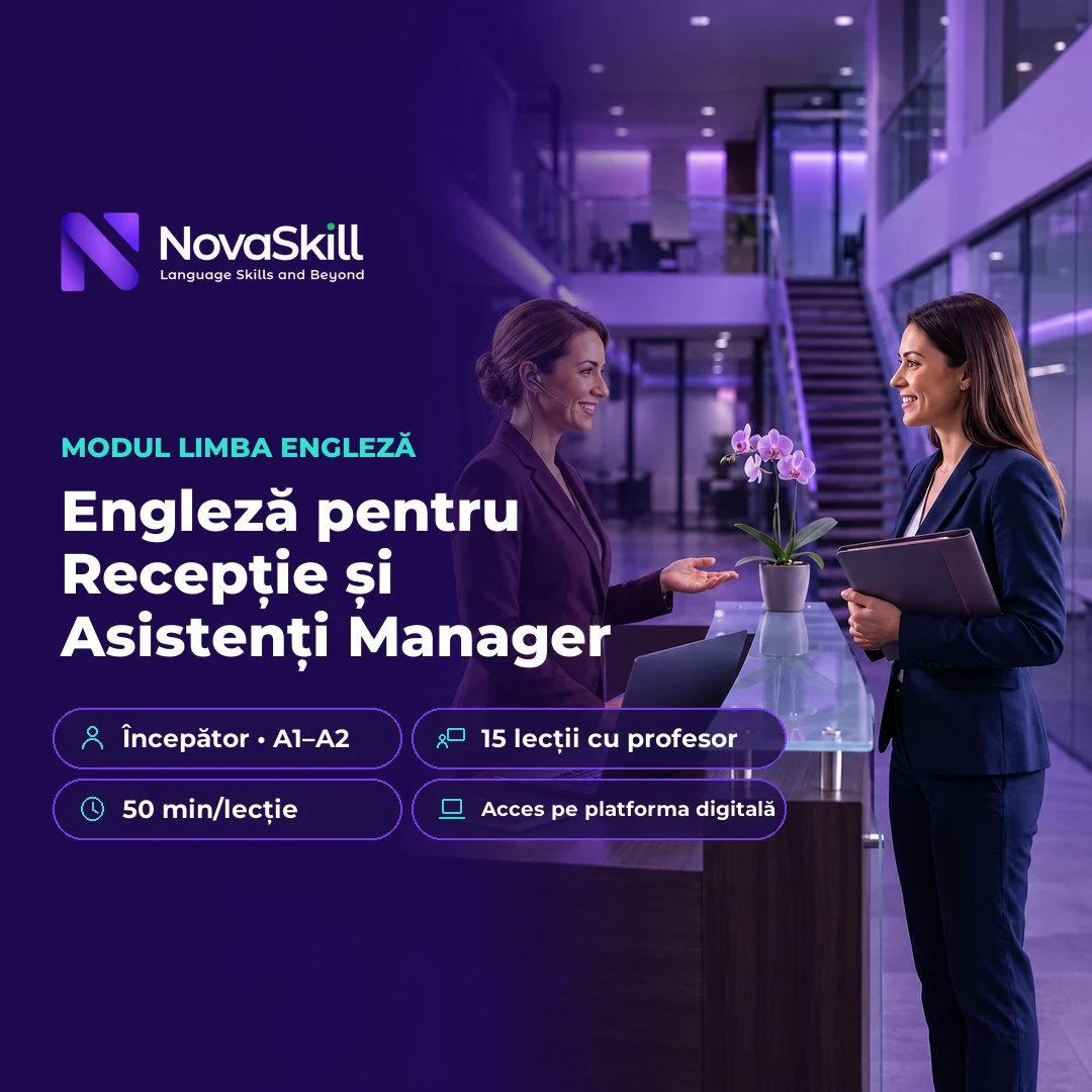 Coperta modulului Engleză pentru recepție și asistenți manager, nivel A1–A2