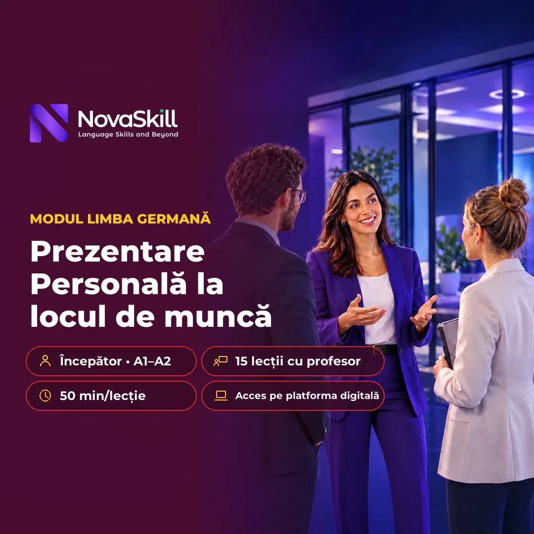 Coperta modulului Prezentare personală la locul de muncă, nivel A1–A2