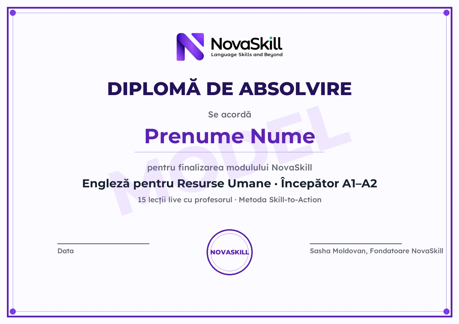 Model de diplomă NovaSkill