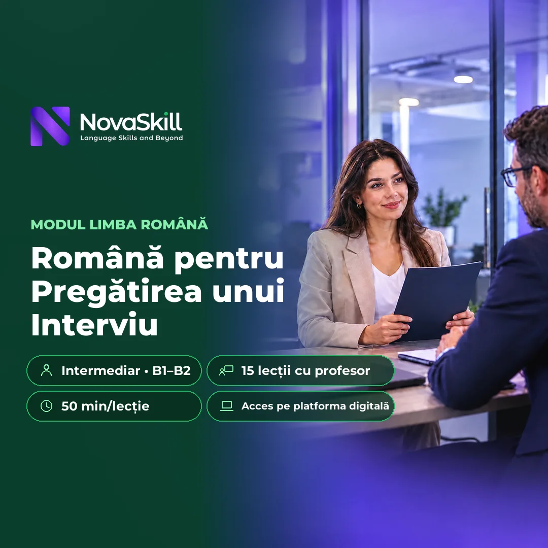 Coperta modulului Română pentru pregătirea unui interviu, nivel B1–B2