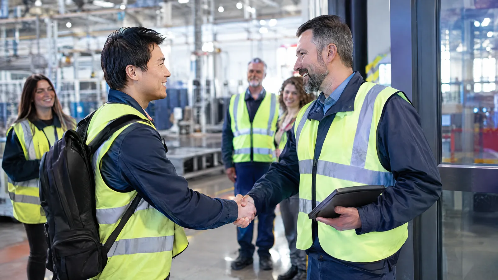 A new foreign employee greeting Romanian colleagues on the first day at work