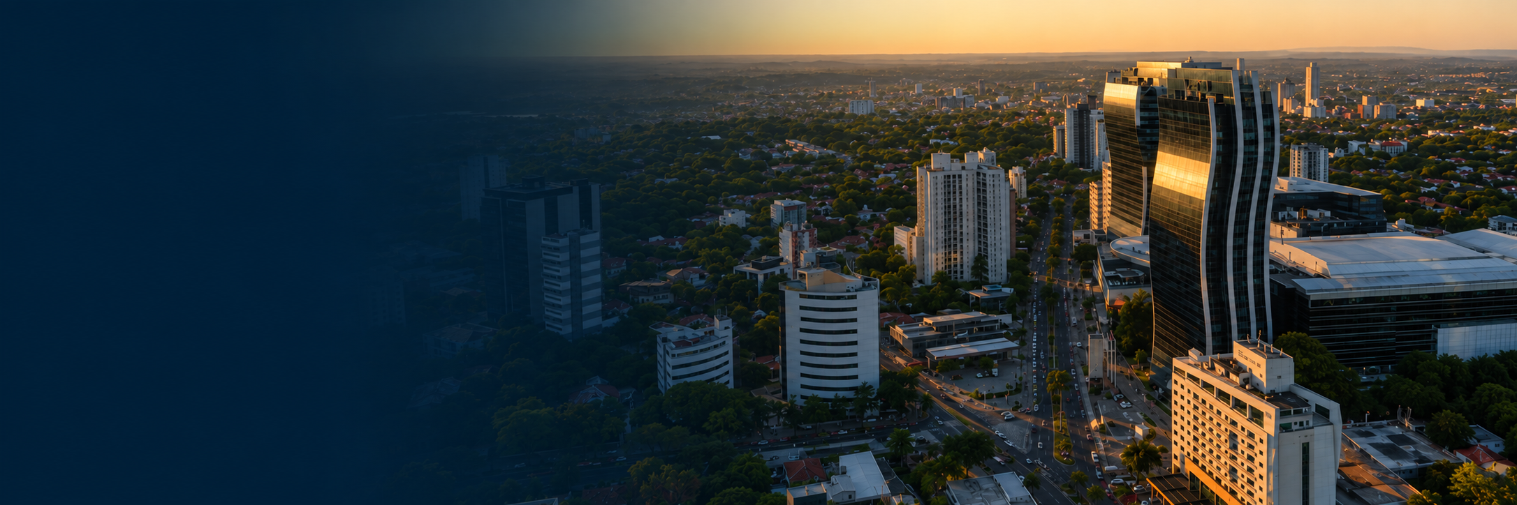 Vista aérea recreada del eje corporativo de Asunción, Paraguay