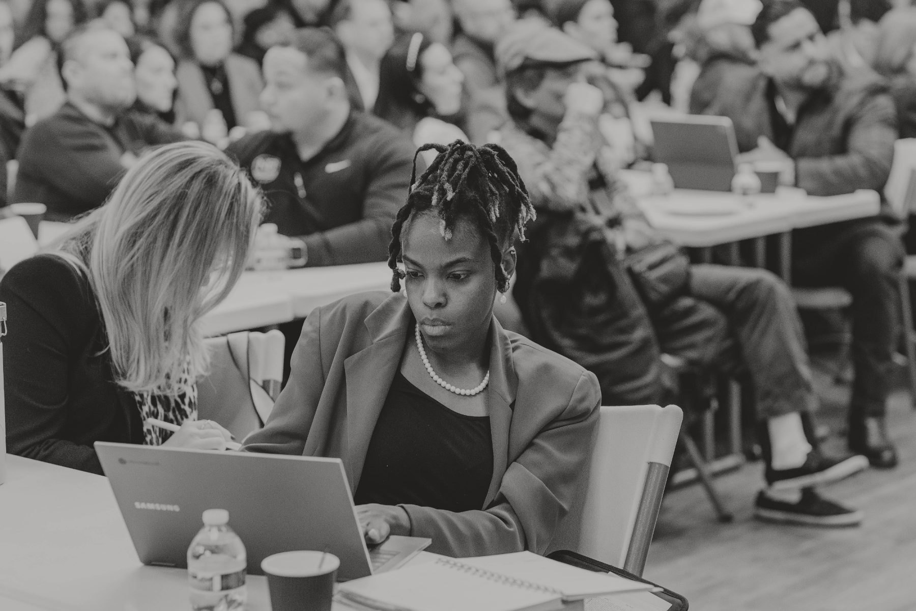 Working through the audit on a laptop