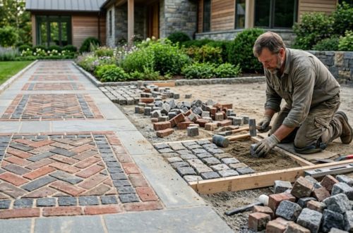 Cobblestone and brick paving