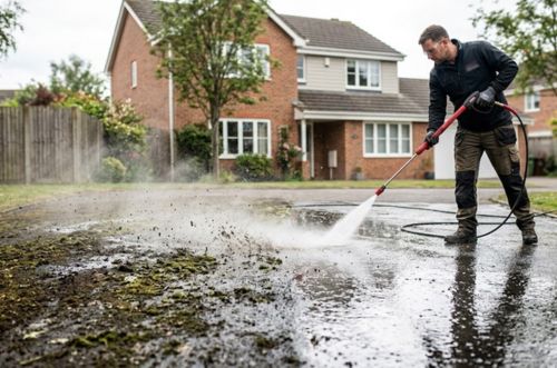 Pressure washing driveway
