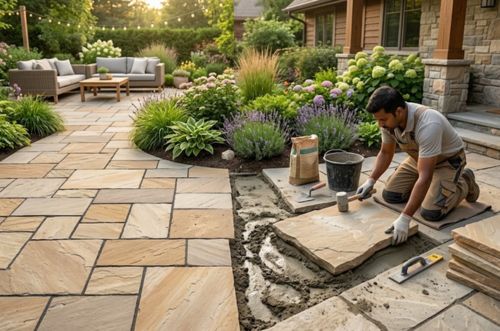 Natural stone paving