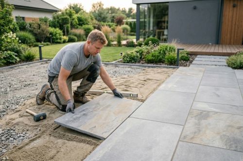 Large stone slab installation